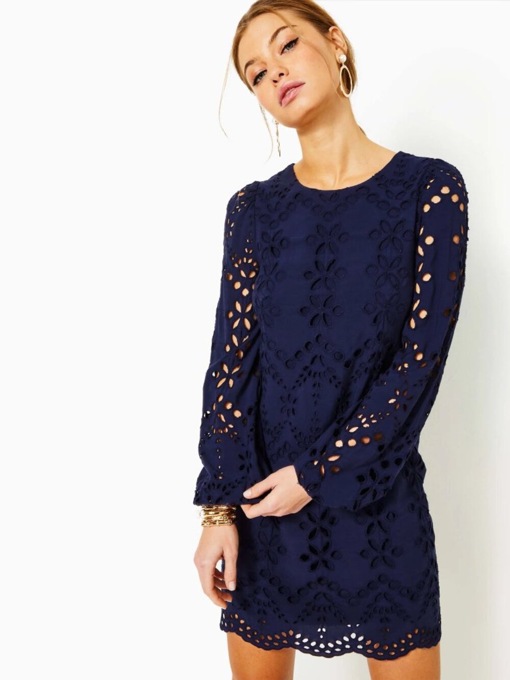 Lilly Pulitzer Alyna Long Sleeve Dress in True Navy Soiree Eyelet Size 6 NWT